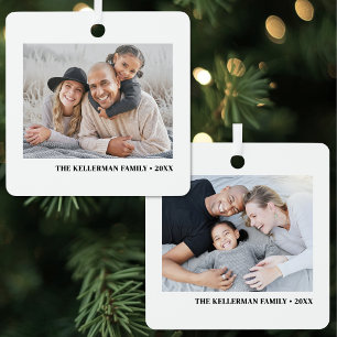 Personalized Double Sided 2 Photo Christmas Metal Ornament