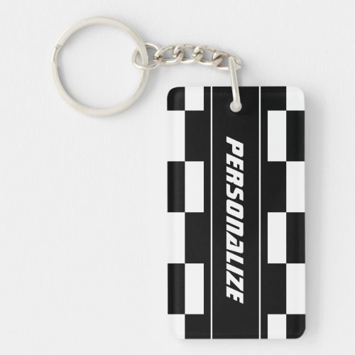 Personalized double sided checkered flag keychain