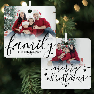 Personalized Double Sided Family 2 Photo Christmas Metal Ornament
