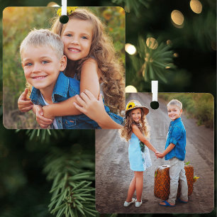 Personalized Double Sided Family 2 Photo Metal Ornament