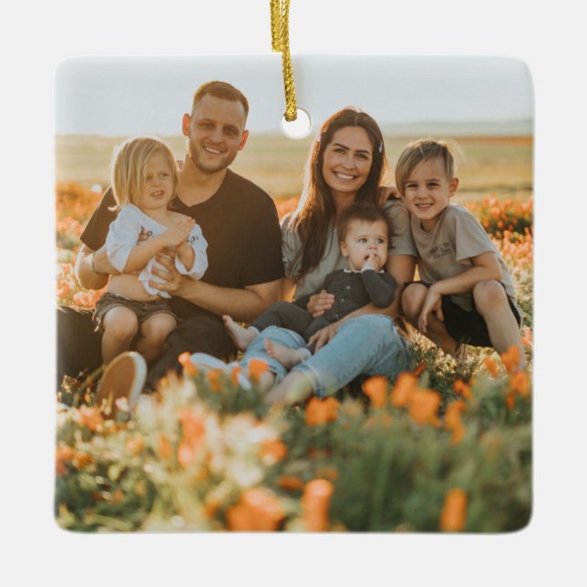 Personalized Double Sided Family Photo Christmas Ceramic Ornament (Front)