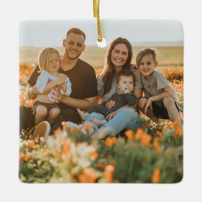 Personalized Double Sided Family Photo Christmas Ceramic Ornament | Zazzle