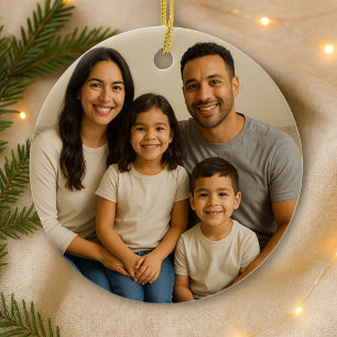 Personalized Double-Sided Family Photo Christmas Ceramic Ornament