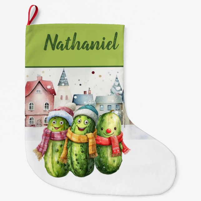 Personalized  Double Sided Pickle Large Christmas Stocking (Front)