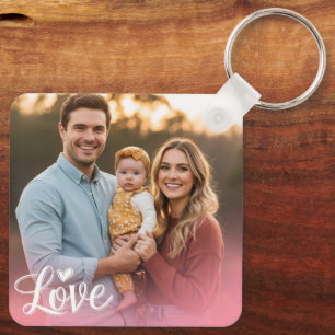 Personalized Double Sided Two Photo and Text Photo Keychain