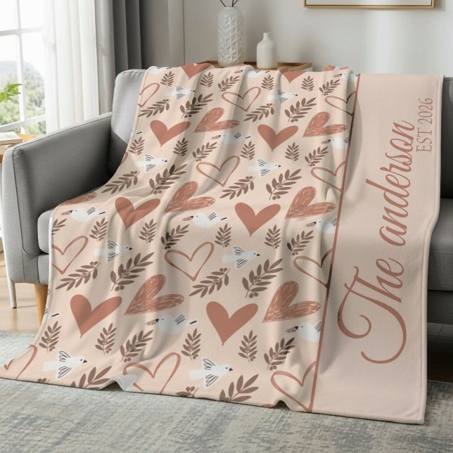 Personalized Dove & Heart Christian Pattern  Fleece Blanket (Creator Uploaded)