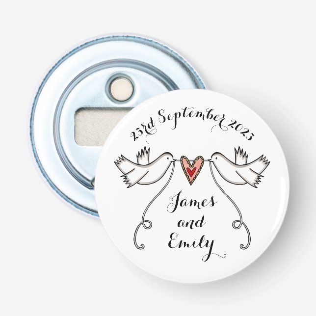 Personalized Doves Wedding Bottle Opener Favor (Front)