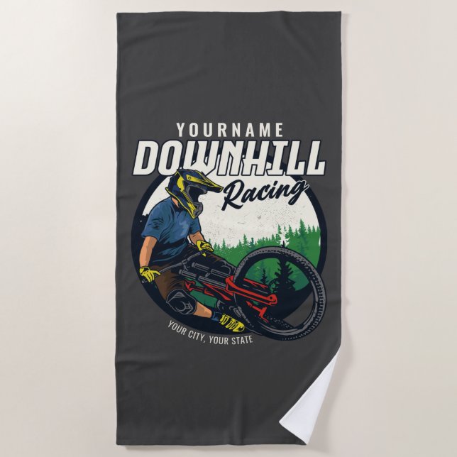 Personalized Downhill Racing Mountain Bike Trail  Beach Towel (Front)