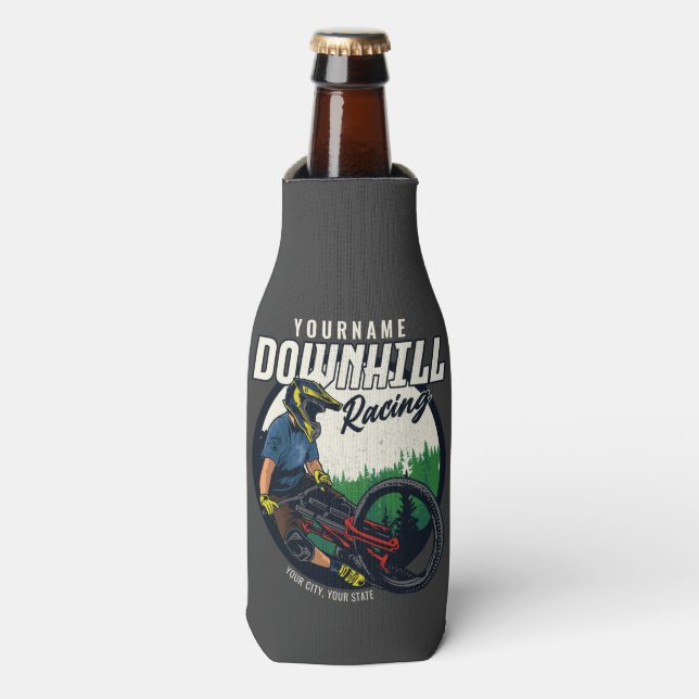 Personalized Downhill Racing Mountain Bike Trail   Bottle Cooler (Bottle Front)