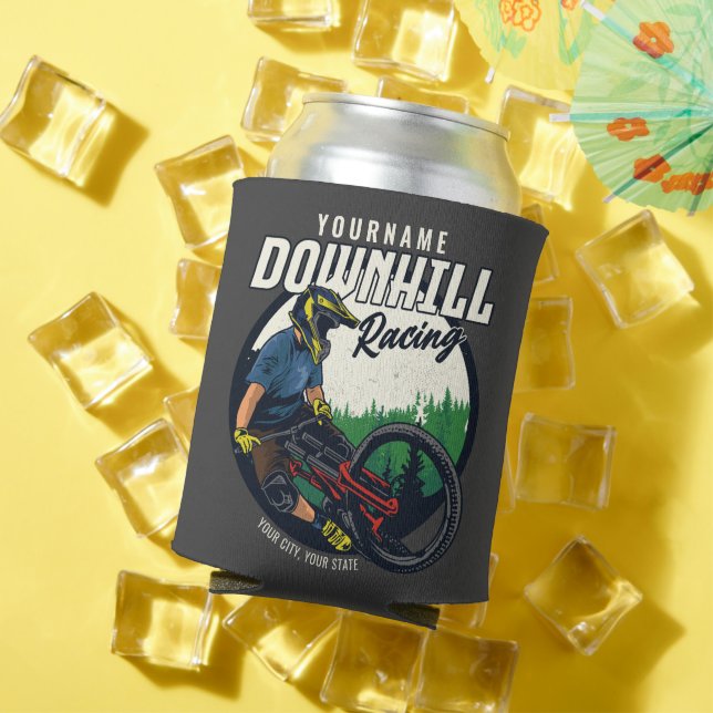 Personalized Downhill Racing Mountain Bike Trail   Can Cooler (In Situ Summer)