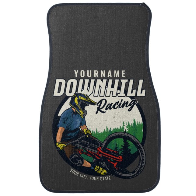 Personalized Downhill Racing Mountain Bike Trail  Car Floor Mat (Front)