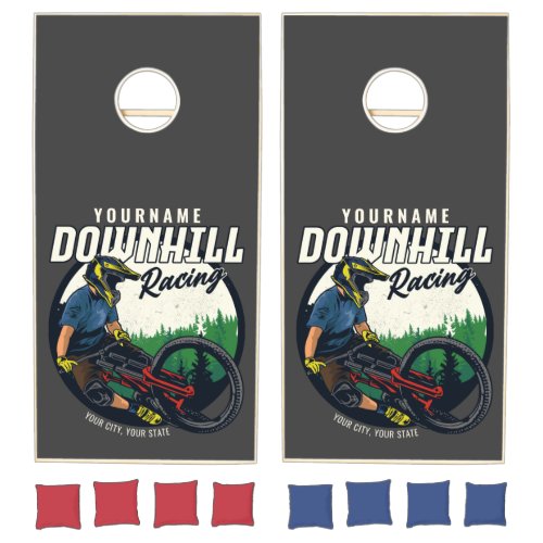 Personalized Downhill Racing Mountain Bike Trail   Cornhole Set