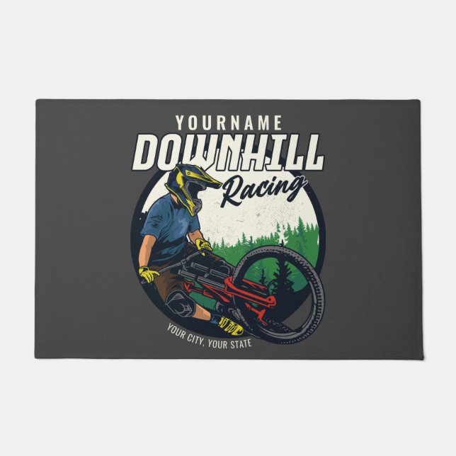 Personalized Downhill Racing Mountain Bike Trail  Doormat (Front)