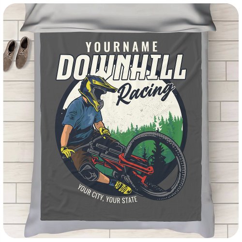 Personalized Downhill Racing Mountain Bike Trail   Fleece Blanket