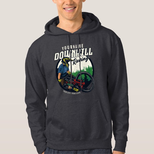 Personalized Downhill Racing Mountain Bike Trail   Hoodie (Front)