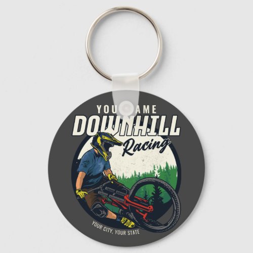 Personalized Downhill Racing Mountain Bike Trail   Keychain