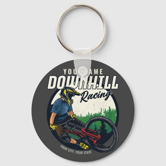 Personalized Downhill Racing Mountain Bike Trail   Keychain (Front)