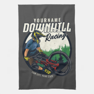 Personalized Downhill Racing Mountain Bike Trail   Kitchen Towel