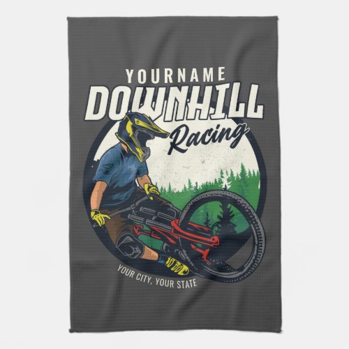 Personalized Downhill Racing Mountain Bike Trail   Kitchen Towel