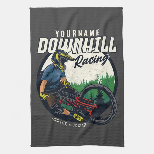Personalized Downhill Racing Mountain Bike Trail   Kitchen Towel (Vertical)