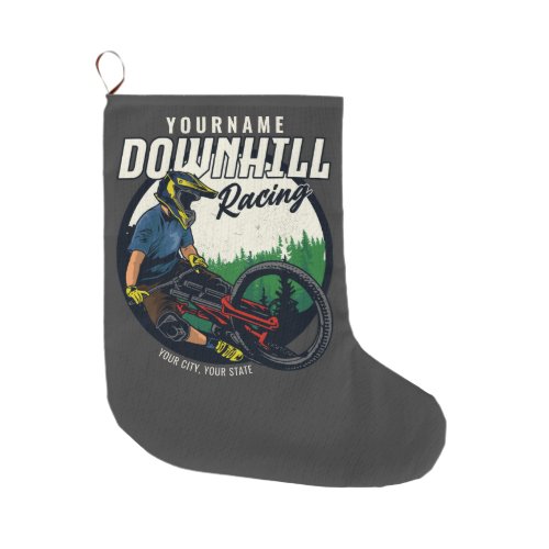 Personalized Downhill Racing Mountain Bike Trail  Large Christmas Stocking