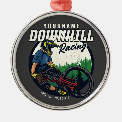 Personalized Downhill Racing Mountain Bike Trail  Metal Ornament