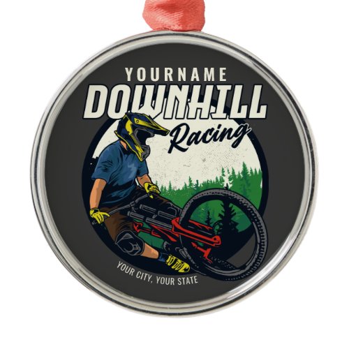 Personalized Downhill Racing Mountain Bike Trail  Metal Ornament
