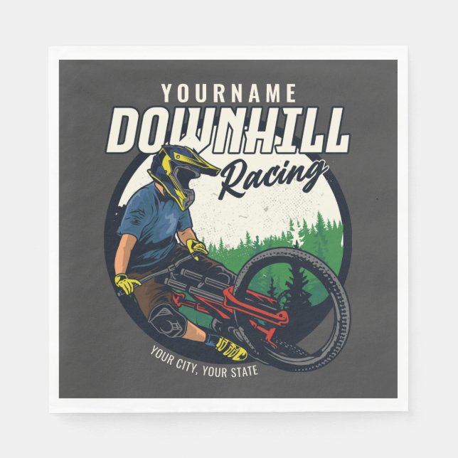 Personalized Downhill Racing Mountain Bike Trail  Napkins (Front)