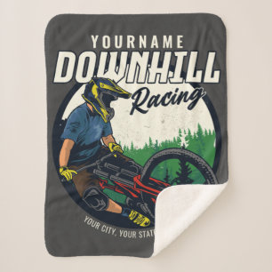 Personalized Downhill Racing Mountain Bike Trail   Sherpa Blanket