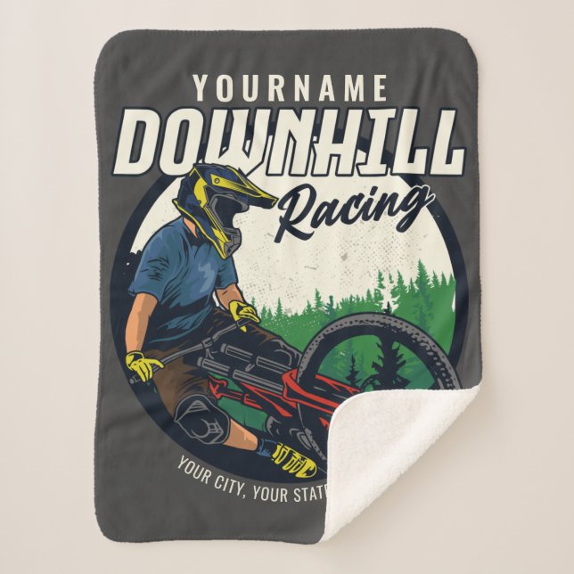 Personalized Downhill Racing Mountain Bike Trail   Sherpa Blanket (Front)