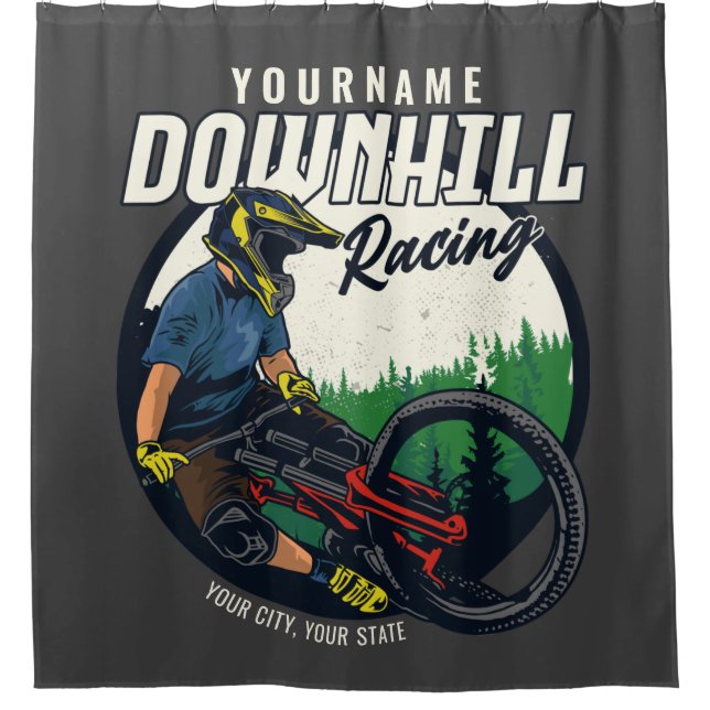 Personalized Downhill Racing Mountain Bike Trail Shower Curtain (Front)