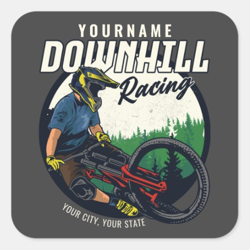 Personalized Downhill Racing Mountain Bike Trail   Square Sticker