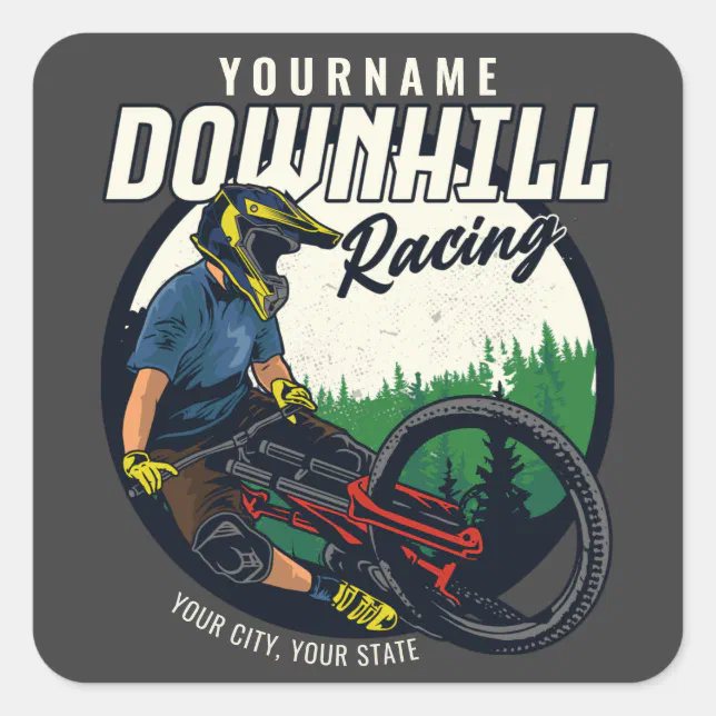 Personalized Downhill Racing Mountain Bike Trail Square Sticker | Zazzle