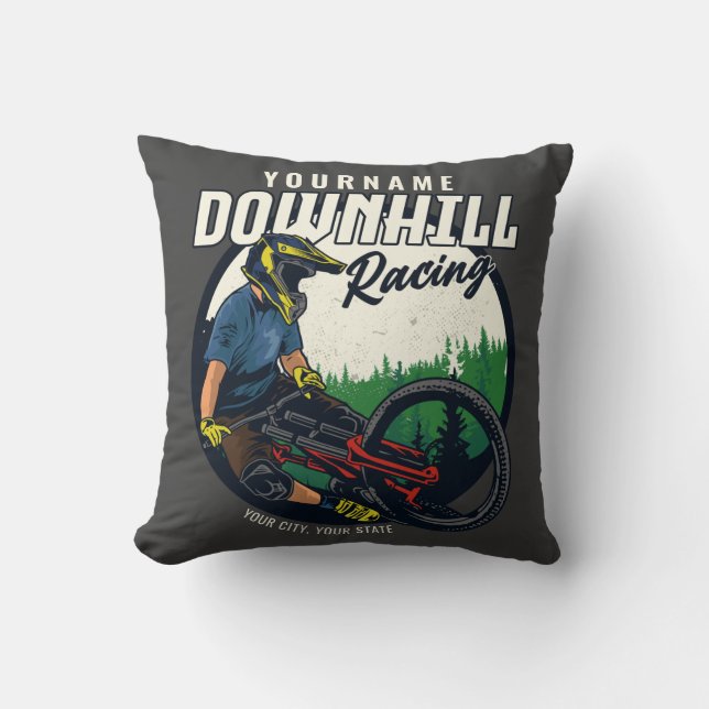 Personalized Downhill Racing Mountain Bike Trail  Throw Pillow (Front)