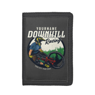 Personalized Downhill Racing Mountain Bike Trail   Trifold Wallet