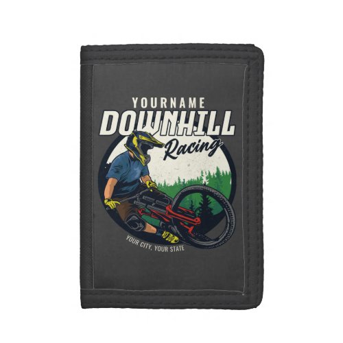 Personalized Downhill Racing Mountain Bike Trail   Trifold Wallet