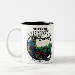 Personalized Downhill Racing Mountain Bike Trail Two-Tone Coffee Mug