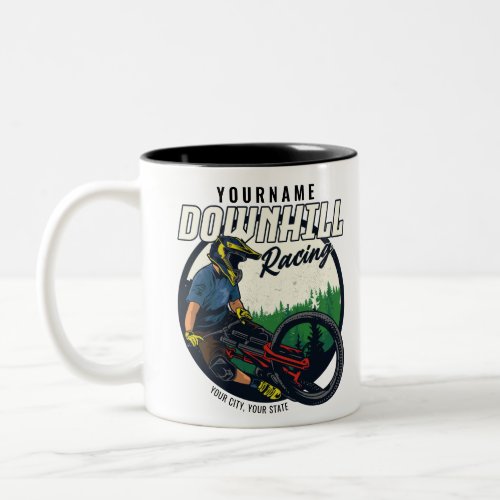 Personalized Downhill Racing Mountain Bike Trail   Two_Tone Coffee Mug