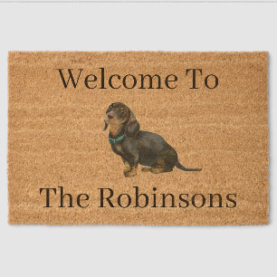 Personalized Doxie Wiener Dog Welcome Fiber Doormat