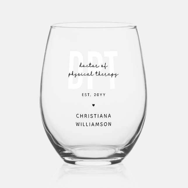 Personalized DPT Doctor of Physical Therapy Stemless Wine Glass (Front)