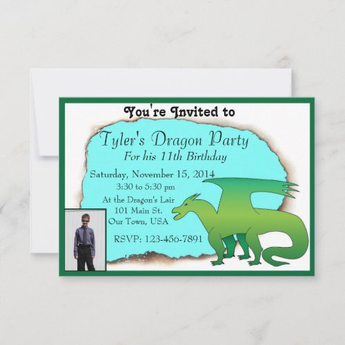 Personalized Dragon Birthday Party Invite w photo