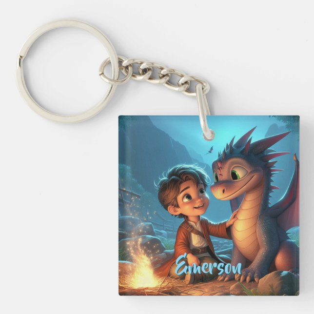Personalized Dragon & Boy Acrylic Keychain (Front)