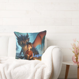 Personalized Dragon & Boy Adventure Throw Pillow