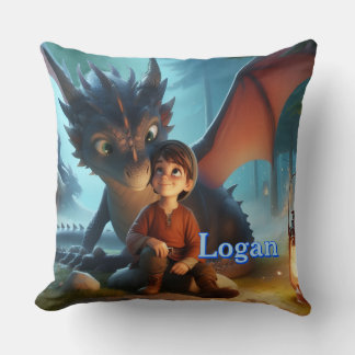 Personalized Dragon & Boy Adventure Throw Pillow
