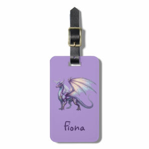 Personalized Dragon Custom Name Purple Gold Luggage Tag