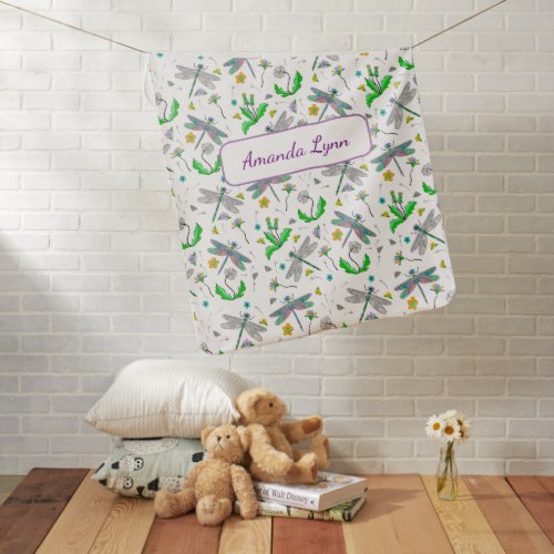 Personalized Dragonflies and Dandelions  Baby Blanket