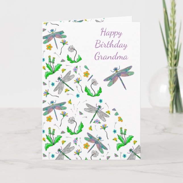 Personalized Dragonflies and Dandelions Birthday   Card (Front)