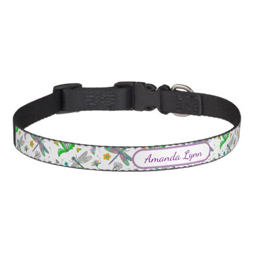Personalized Dragonflies and Dandelions    Pet Collar