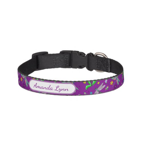 Personalized Dragonflies and Dandelions   Pet Collar