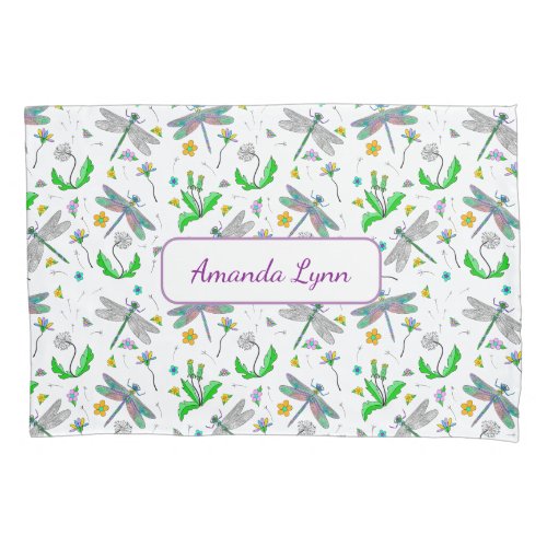 Personalized Dragonflies and Dandelions  Pillow Case